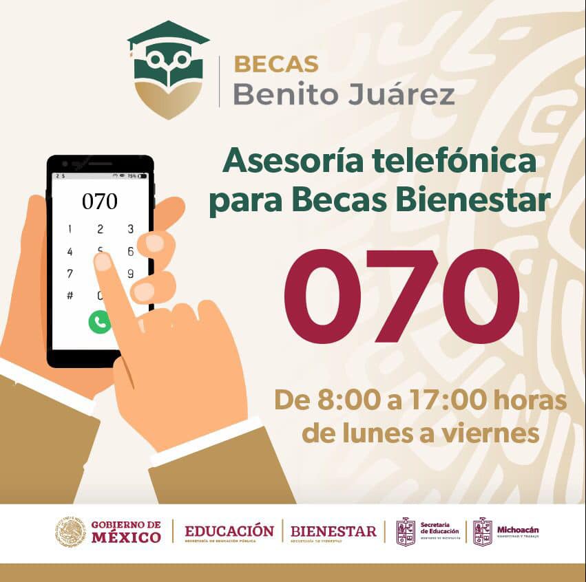 La línea telefónica Tramita Fácil del Gobierno de Michoacán está activa de lunes a viernes de 8:00 a 17:00 horas. Será hasta el 31 de enero, fecha límite para tramitar la beca, que brindará asesoría para dicho proceso.